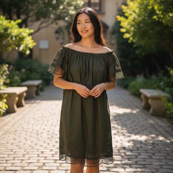 Indigo Rose Olive Crochet Midi Dress – Size M - Picture 10 of 10